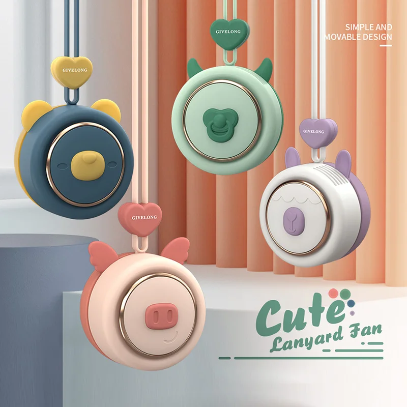 

Portable Mini Fan Cute Pet Animal USB Rechargeable Neck Hanging Fan Pocket Fans 3rd Gears Speeds Air Cooler Ventilate Outdoors