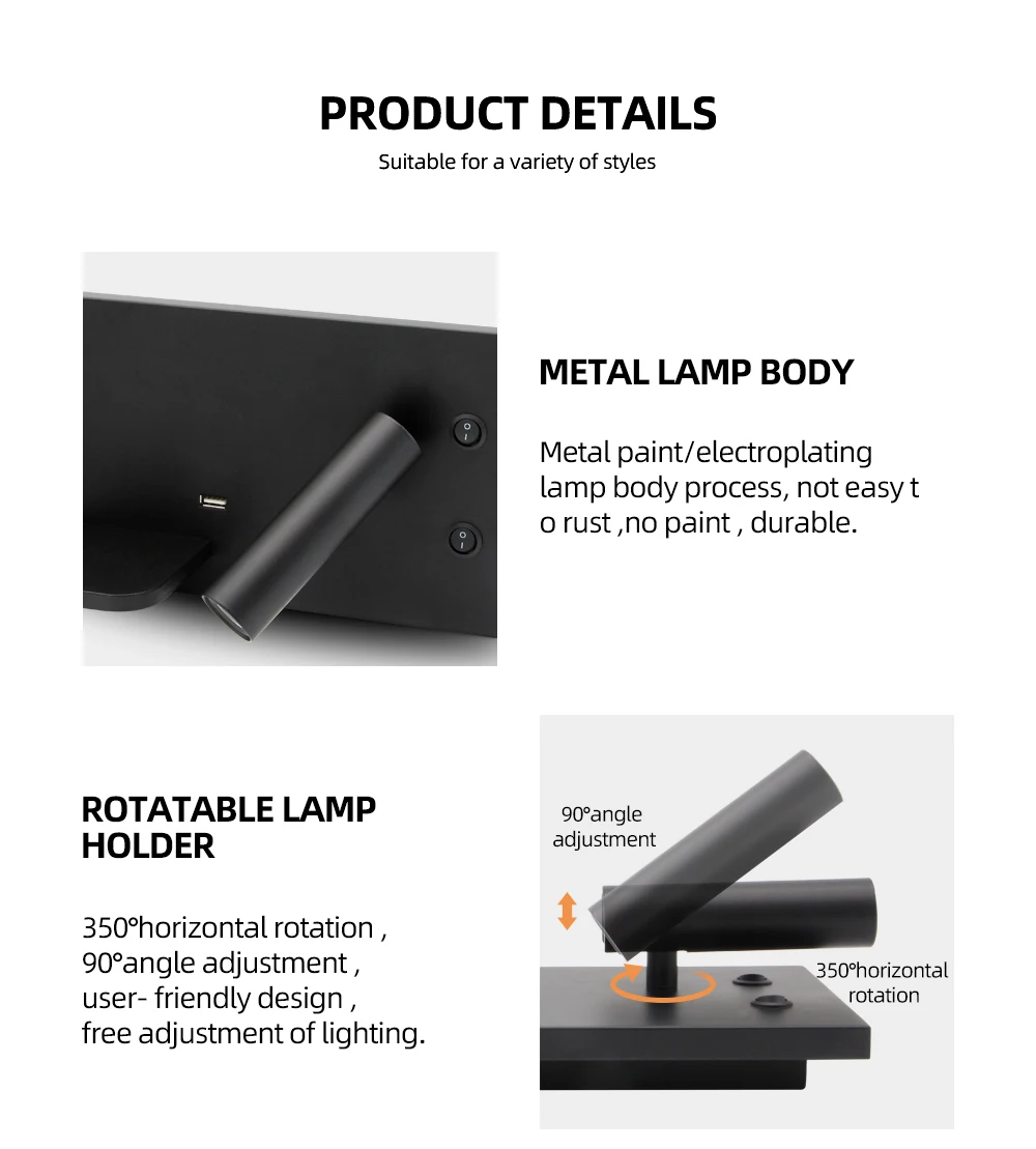Gold Wall Light Modern Loft Daily Use Led Lighting Lamp via 5V USB Port 9V 1A Wireless Charger Board Wall Lamp Sconces Home Led
