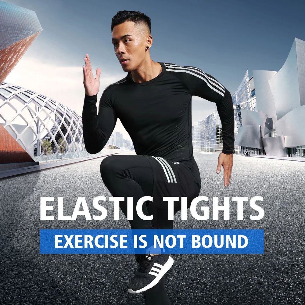 Качественные быстросохнущие Компрессионные Мужские спортивные костюмы одежда