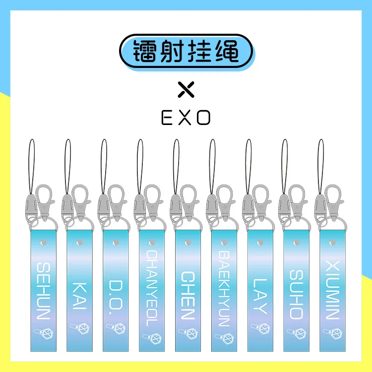 KPOP EXO Прозрачный лазерный ремешок Имя милый брелок для ключей сотовый телефон подвеска на рюкзак