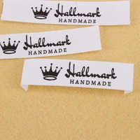 sewing labels personalized brand custom logo cotton tags business name printing white fabric crown 12mm x 60mm md5217