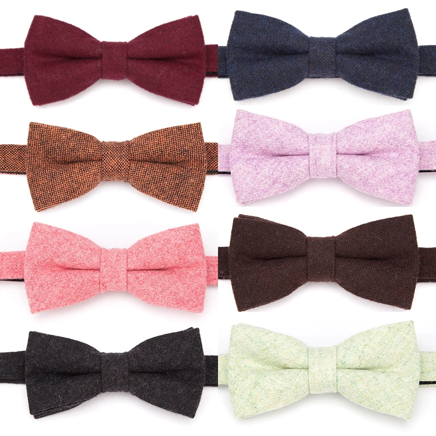 

Men Bowtie Solid Wool Ties Mens Fashion Necktie Business Wedding Party Bow Tie Male Dress Shirt Accessories