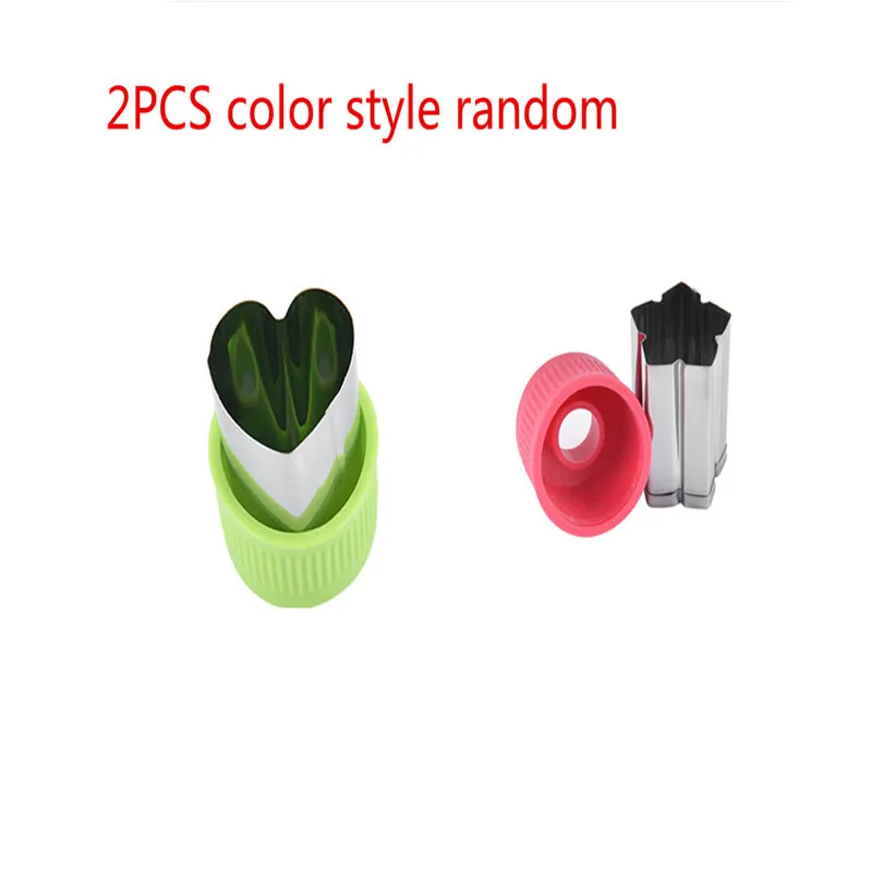 B 2PCS random 1/2Pcs Stainless Steel Cutters Kitchen Gadgets Cook Tools Fruit Cutting Die Plastic Handle Star Heart Shape Vegetables Cutter - Цвет: B 2PCS random