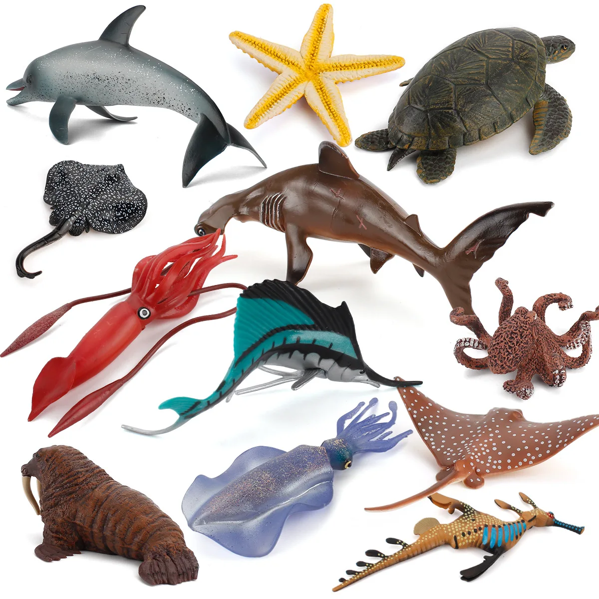 

Squid/Starfish/Dolphin Animal Figure Collectible Toys Sea Animal Cognition Action Figures Kids Plastic Cement Toys