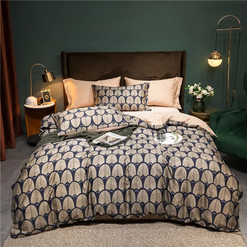 

Fashion 60S Egyptian Cotton Bedding set Geometric Duvet cover set Soft Queen King Bedsheet Quilt Cover Elastic band sheets