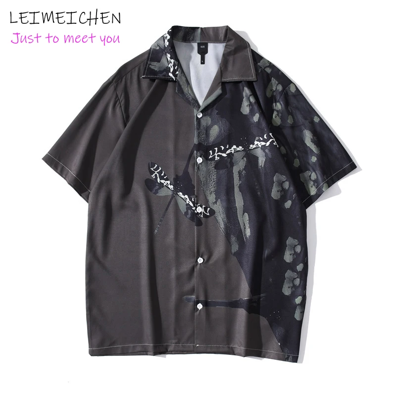

LEIMEICHEN Printed Hawaiian Shirt Men Vintage Street Polo Shirts Summer Beach Holiday Men's Shirt CK14