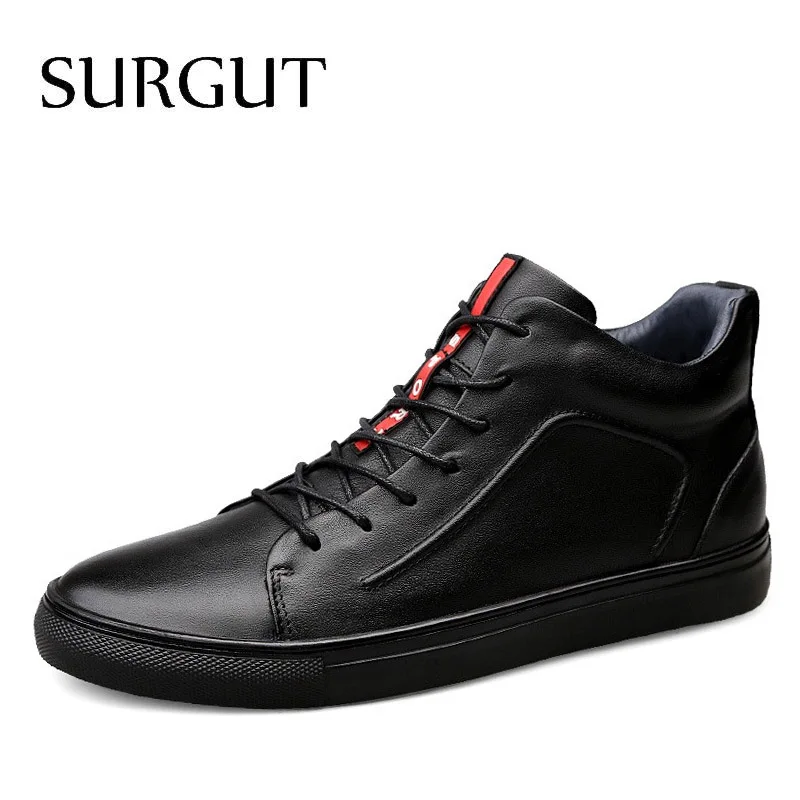 

SURGUT Men Boots Anti-Skidding Leather Shoes Men Popular Comfy Autumn Winter Men Boots Short Plush Snow Boots Durable Outsole