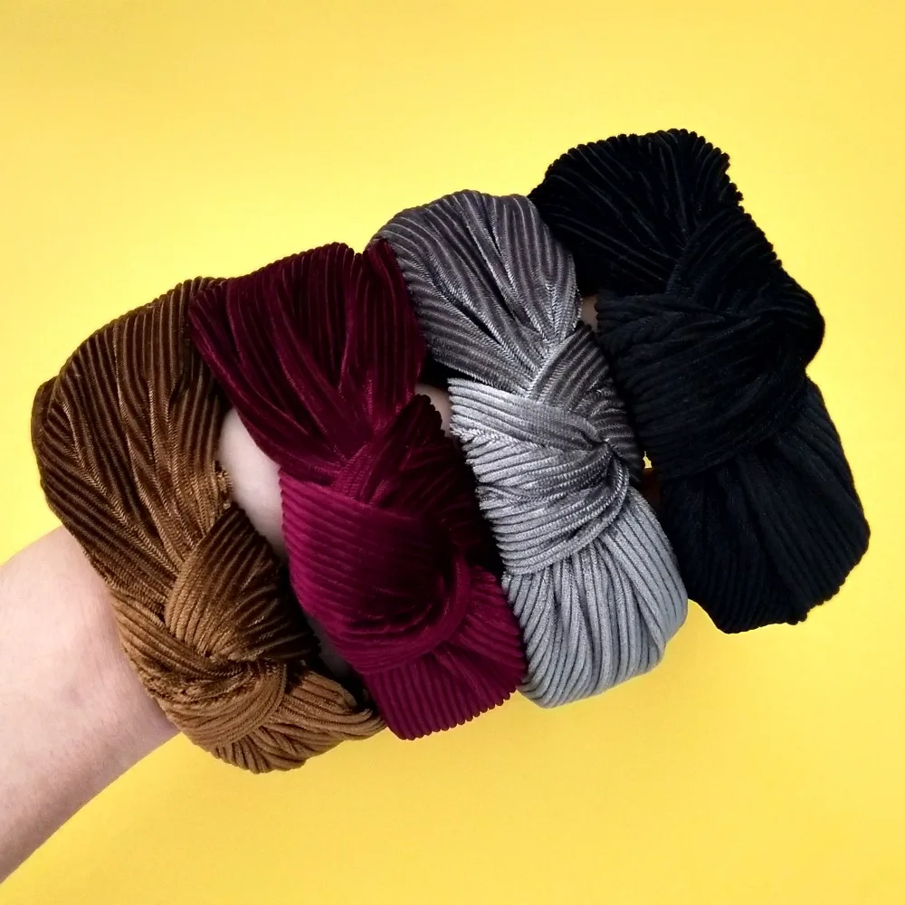 Женская Вельветовая повязка на голову винтажная широкая с узлом аксессуар для