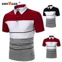 covrlge men short sleeve poloshirt chest three stripe color matching fashion business comfortable lapels men shirt mcs111