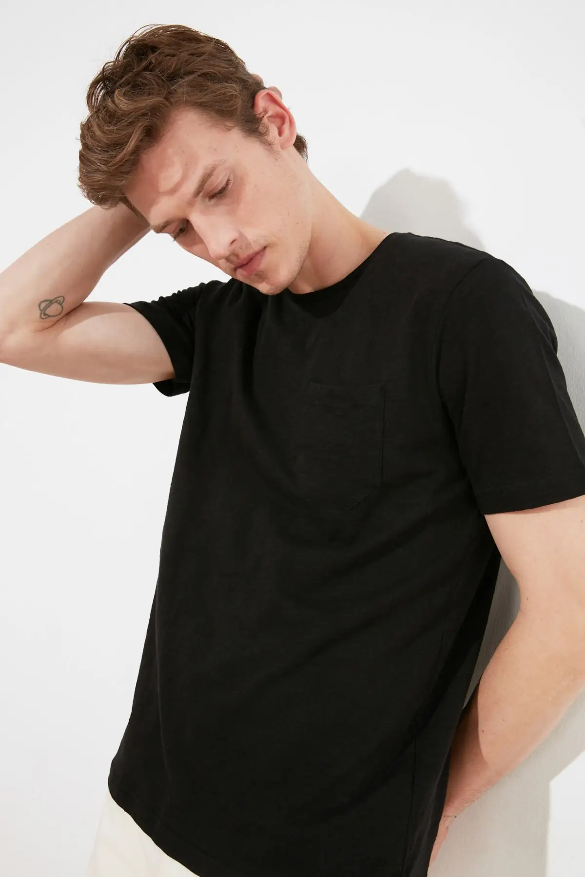 Trendyol белая Базовая Мужская хлопковая футболка с коротким рукавом для велоспорта