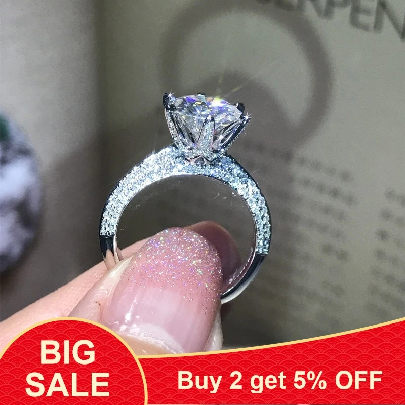 Классическое женское 100% цельное кольцо из стерлингового серебра 925 пробы 1ct Sona 5A с