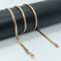 woman man 585 rose gold color flat link classic necklace 4mm width 60cm length