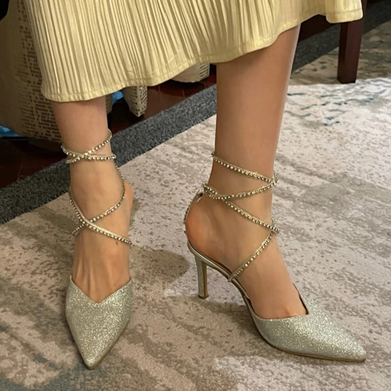 

Туфли-лодочки женские на высоком каблуке, заостренный носок, сандалии, перекрестная шнуровка, обувь для вечеринки, весна 2022