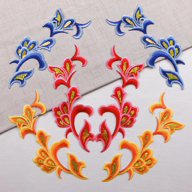 

1 pair Fashion Embroidered Applique Flowers Patch Iron On Sew DIY Craft Patches For Clothing Decor Accessories