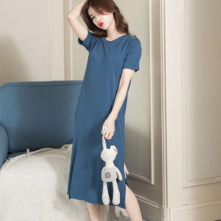 

Short Sleeve Night Dress Nightgown Plus Size Sleepwear Women Modal Nightdress Summer Sexy Long Lingerie Robe Loose Sleepshirt
