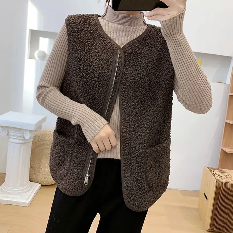 Sungtin Модный женский жилет из овечьей шерсти Осень-зима свободная теплая куртка