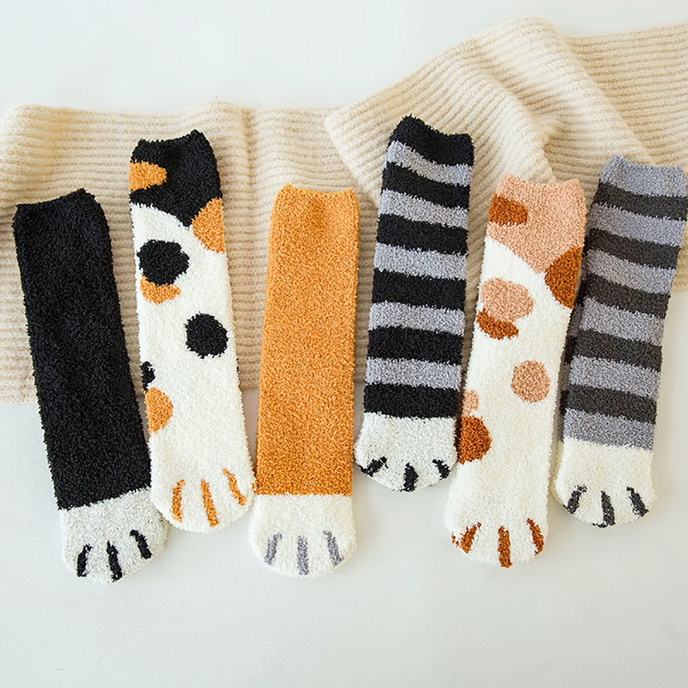 

New Arrived Cat Claw Women Socks Cute Cartoon Autumn Winter Keep Warm Indoor Floor Socks Coral Velvet Sleep Socks Accessories