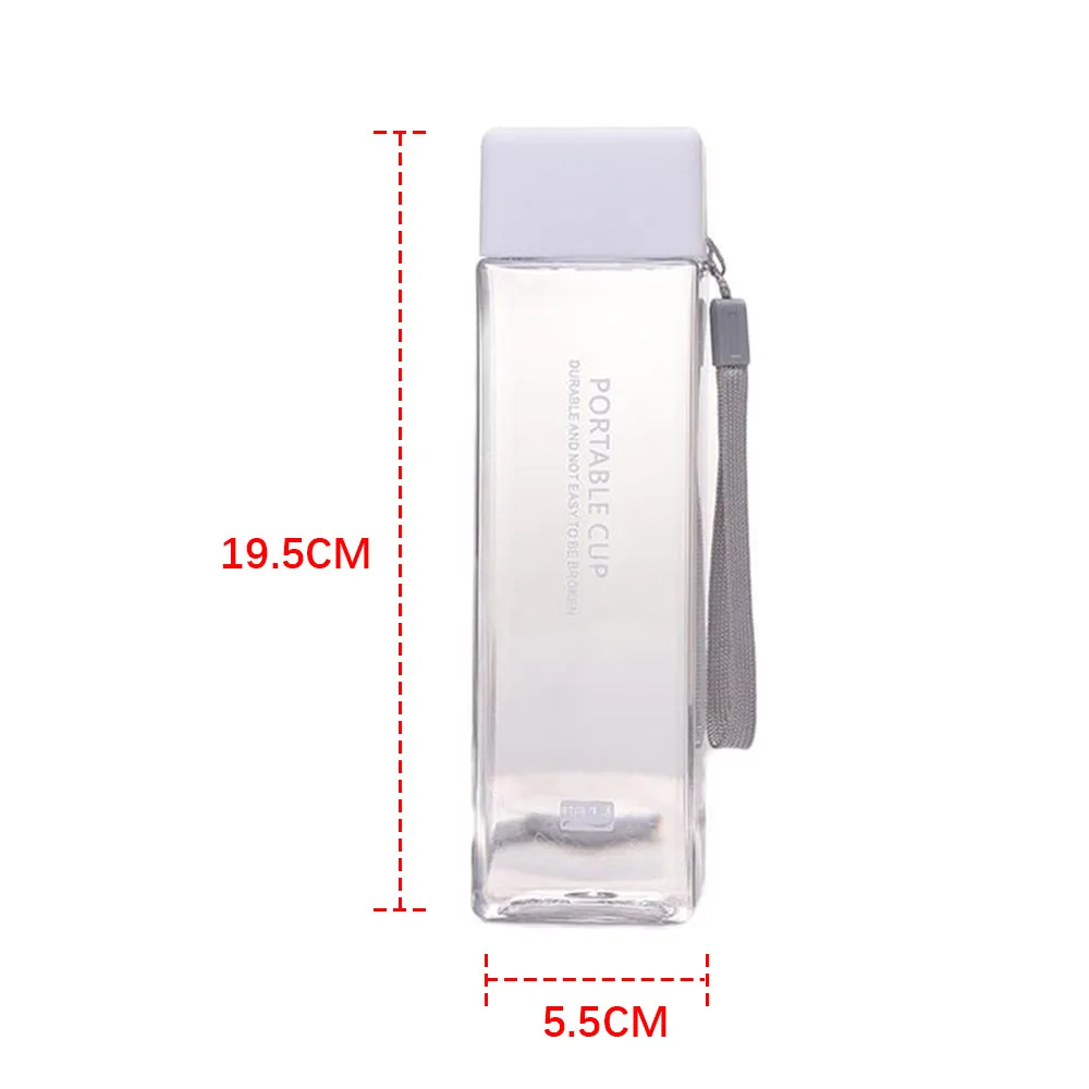 

1Pc 500ml Transparent Square Plastic Matte Water Cup Outdoor Cold Juice Water Sports Cup with Portable Milk Rope Water Cup