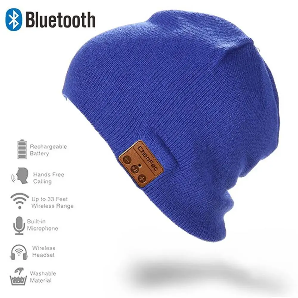 Беспроводная Bluetooth V4.2 вязаная зимняя шапка, гарнитура, динамик, микрофон, ручная работа, музыка, Mp3, Волшебная умная шапка, Рождественский подарок - Цвет: CF-Hat-Blue
