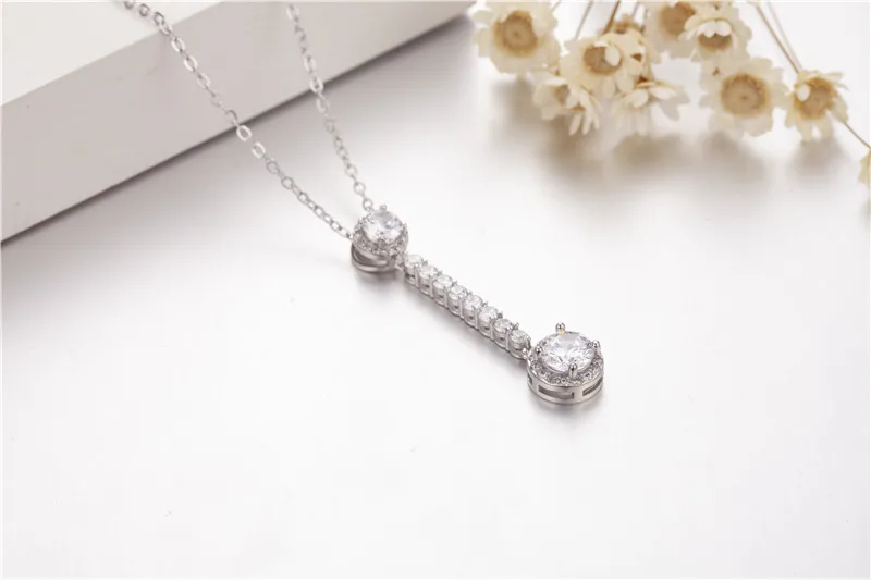 

Brand jewelry Ethnic 925 Sterling Silver Necklace With Long Pendant SONA Shiny Cubic Zircon Female Wedding Party Girls Gift
