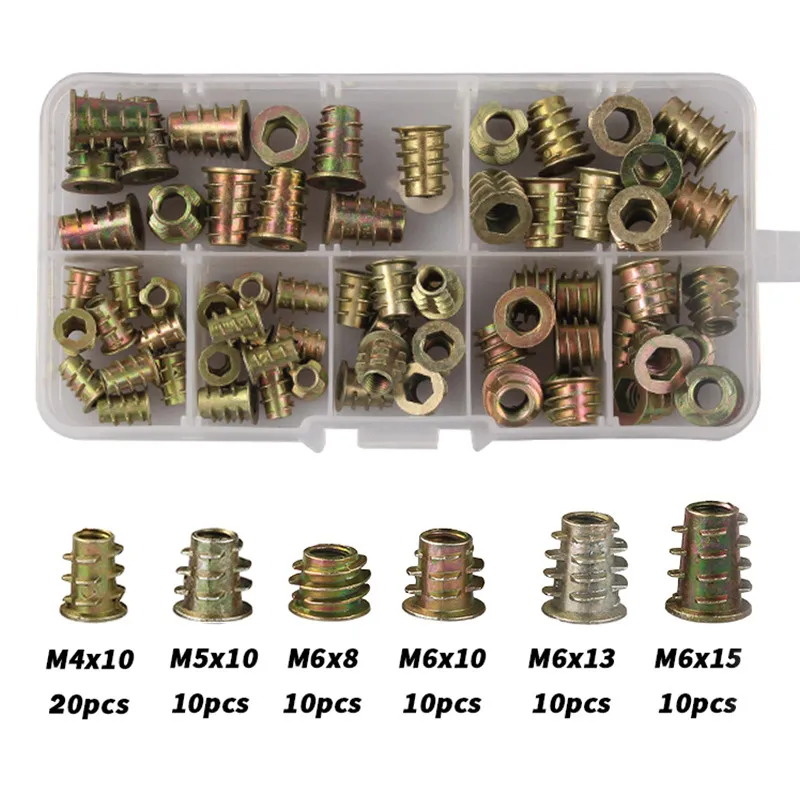 

70PCS M4 M5 M6 Zinc Alloy Thread For Wood Insert Nut Flanged Hex Drive Head Furniture Nuts