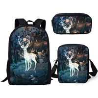 haoyun 3pcs set children school backpack arts fantasy deer kids school bags kawaii animal students backpackflaps bagpen bags