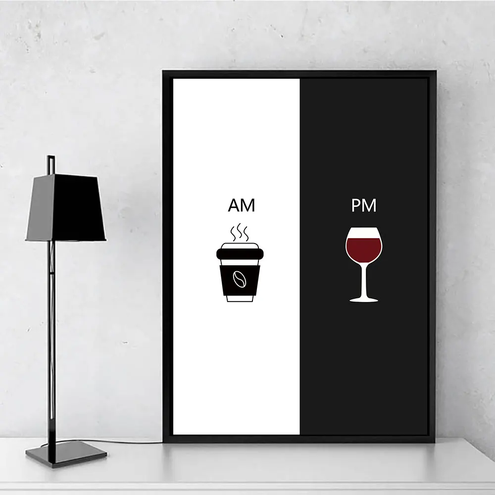 Am Coffee PM винное освещение питьевое вино постеры с цитатами черно-белые холщовые