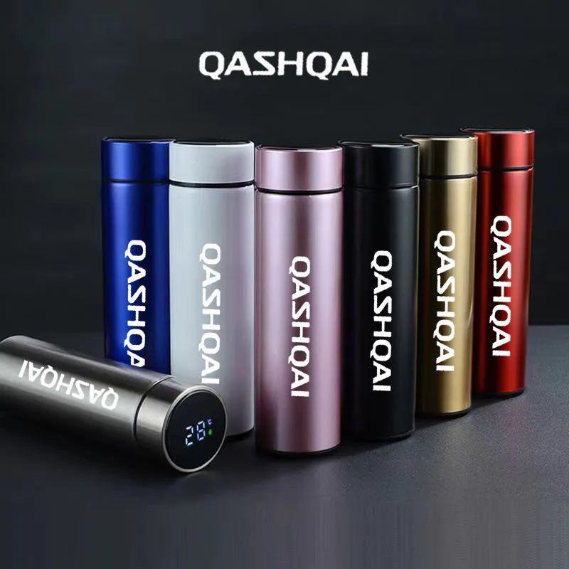 

500ML Intelligent Display Temmperature engraving car logo Stainless Steel Vacuum Water Cup For Nissan QASHQAI Vacuum Coffee cup