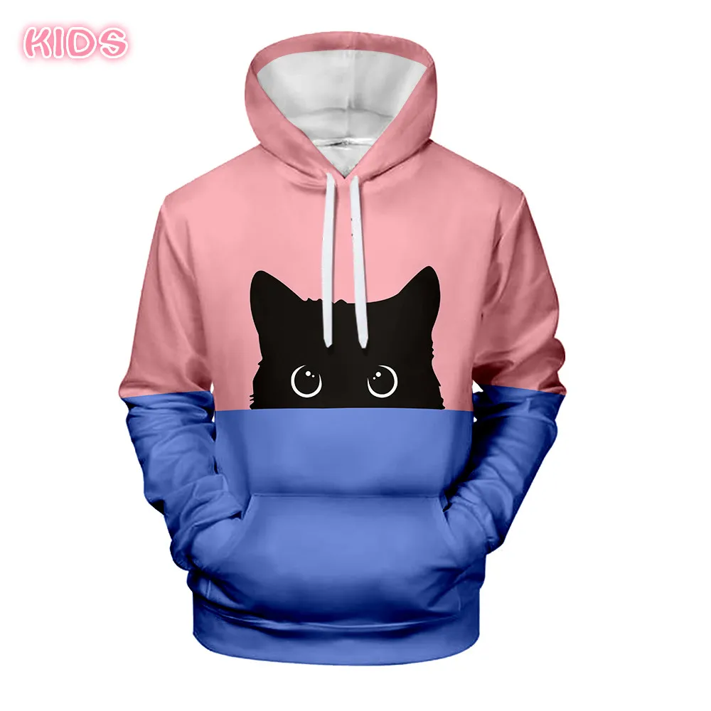 

Женская толстовка с капюшоном с черным котом; Уличная одежда с 3D принтом; Kpop; Теплые детские толстовки в стиле хип-хоп; Милая одежда с героями...