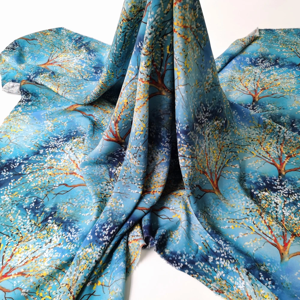 

1 meter X 1.4 meter Retro Dress Shirt Material Soft Viscose Poplin Fabric Trees