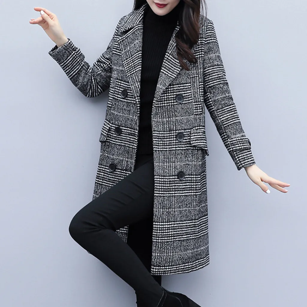 Новая мода 2019 Женское зимнее пальто с отворотом и пуговицами длинный Тренч