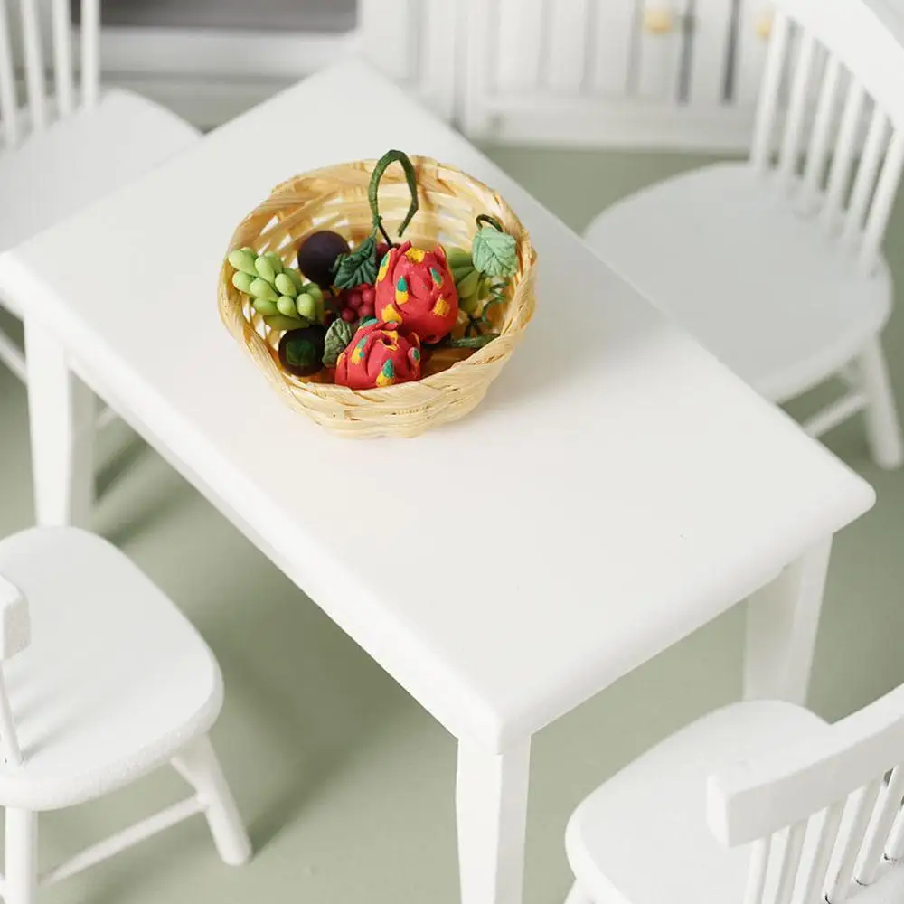 

Dollhouse Wooden Miniature Furniture White Accessories House Set House Table Dining Toys Chair Model For Children