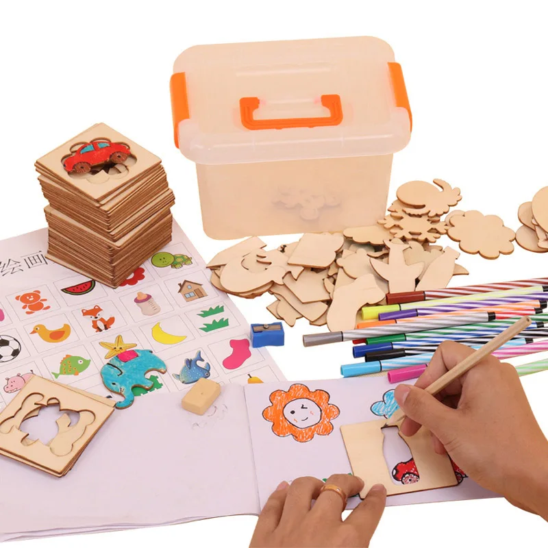 Painted Toy Set wooden Toys Drawing Toy Coloring Board Children Creative Doodles Early Learning Education Toy Boy Girl Learn Drawing Tools - Цвет: Painted Toy Set