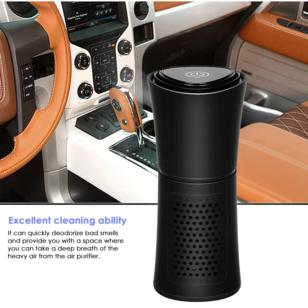 

Portable Car Air Purifier Negative Ion Generator Deodorizing Air Fresher With Aroma Sheet 360 Degree Air Purification