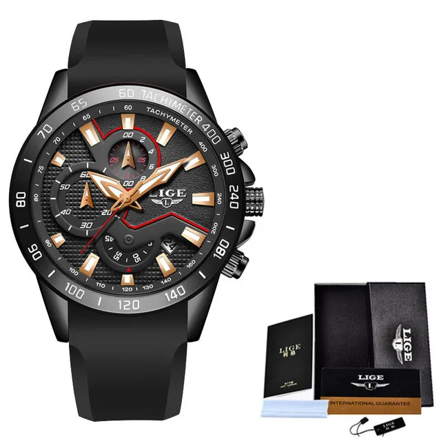 Black Rose Gold LIGE новые мужские золотые часы Топ бренд Роскошные бизнес часы мужские спортивные кварцевые часы с датой водонепроницаемые часы Relogio Masculino - Цвет: Black Rose Gold