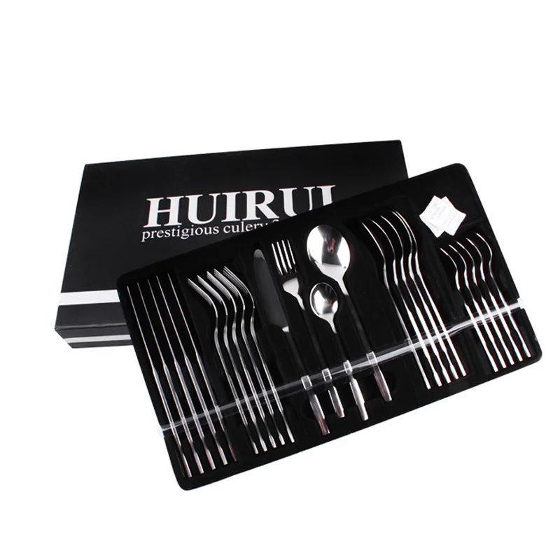 Steel Western Tableware Solid Thick Stainless Steak Fork Set Simple 24-piece Box diner set porcelaine fork spoon knife | Дом и сад