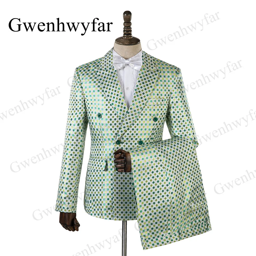 Костюм Gwenhwyfar Homme модный мужской свадебный костюм в горошек с отворотом смокинг