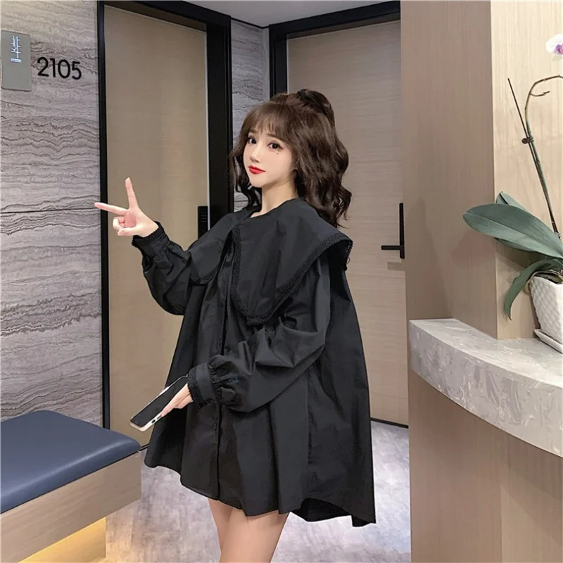 

KUSAHIKI Women causal blouse tops lace peter pan collar puff sleeve shirt spring medium-long sweet blusas femme 2021 new 6F101