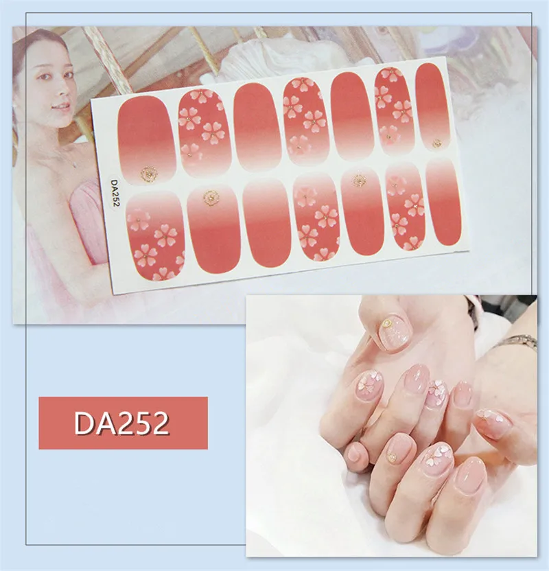 DA252 14 насадок/набор, полное покрытие, наклейки для ногтей, новые стили, сделай сам, клеящиеся Слайдеры для женщин, наклейки для красоты, маникюр, водонепроницаемые - Цвет: DA252