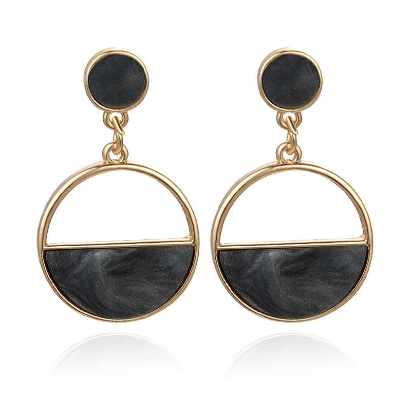 2019 геометрические круглые висячие серьги трендовые с зеленым мраморным камнем