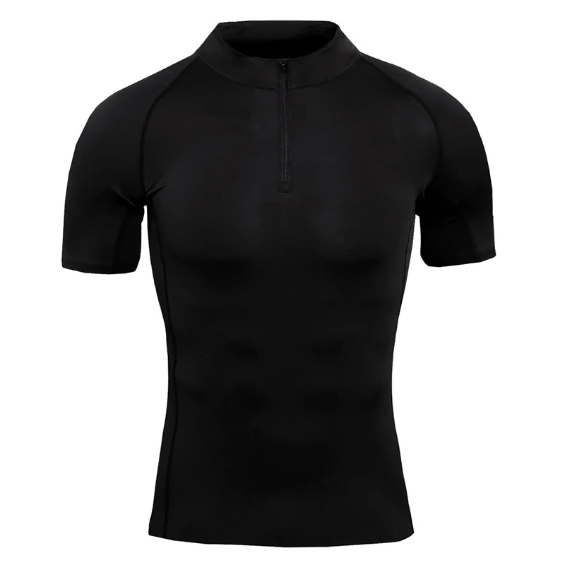Футболка для мужчин camiseta плотно тренажерный зал camisas hombre воротником на молнии