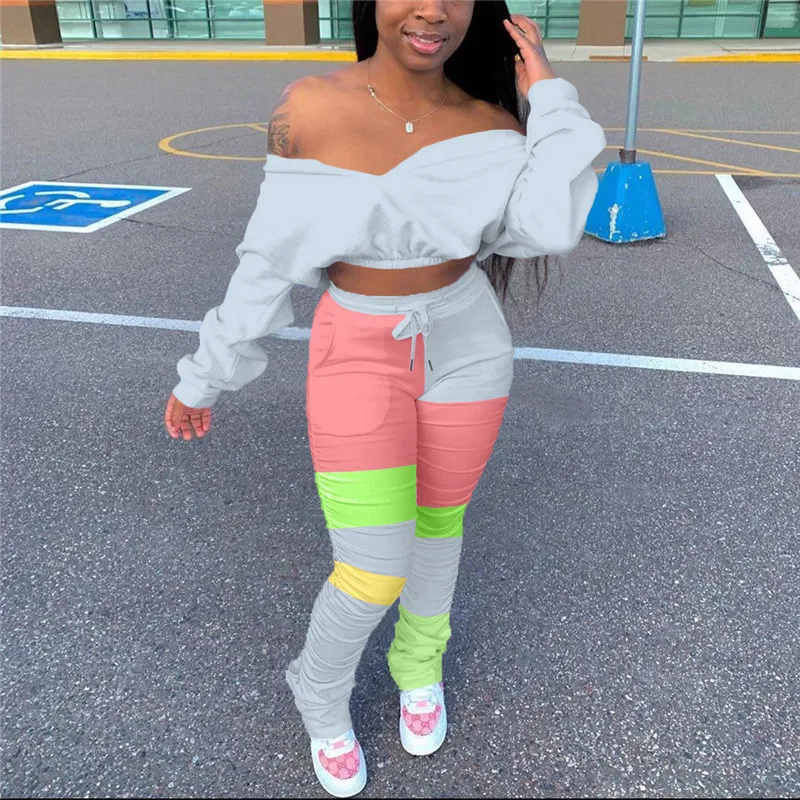 

Autumn Women Sexy Patchwork 2 Pieces Set Fashion Tracksuit Womens Casual Pullover Tops Pants Suits Long Sleeve Tracksuits Sets