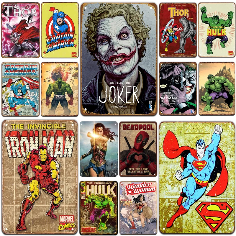 Металлическая винтажная Жестяная Табличка в виде супергероя булавка потертый