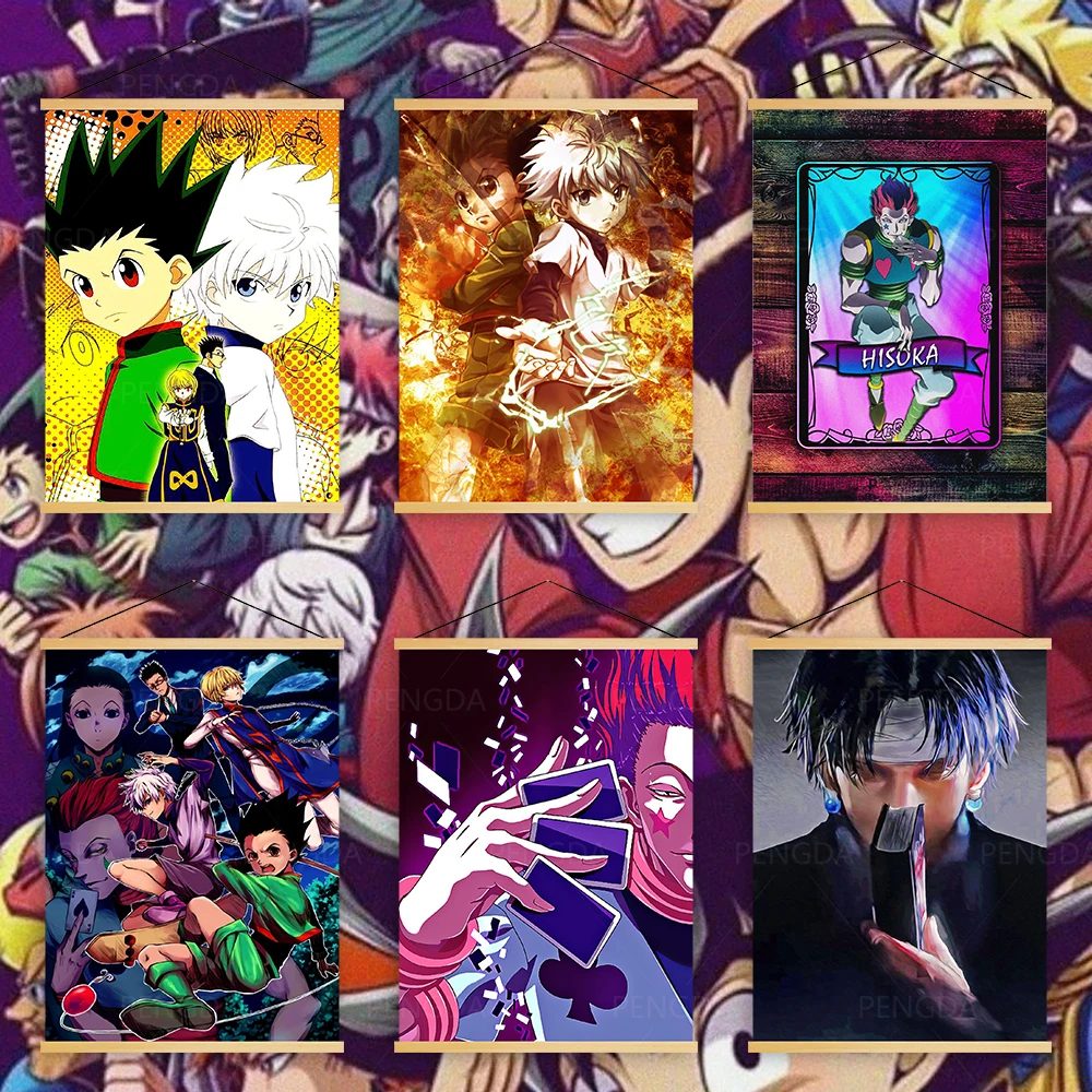 

Wall Art Solid Wood Hanging Scroll Pictures Hunter X Hunter Canvas Painting HD Prints Anime Poster Home Decor Bedroom Background
