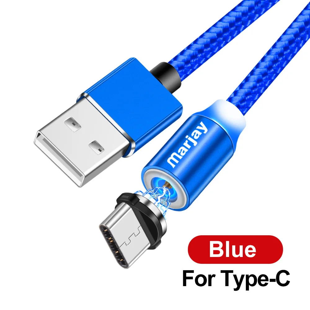Blue Магнитный кабель Marjay для быстрой зарядки usb type-C кабель для samsung S8 S9 S10 Plus huawei P30 Pro Xiaomi mi9 mi8 type-C шнур зарядного устройства - Цвет: Blue