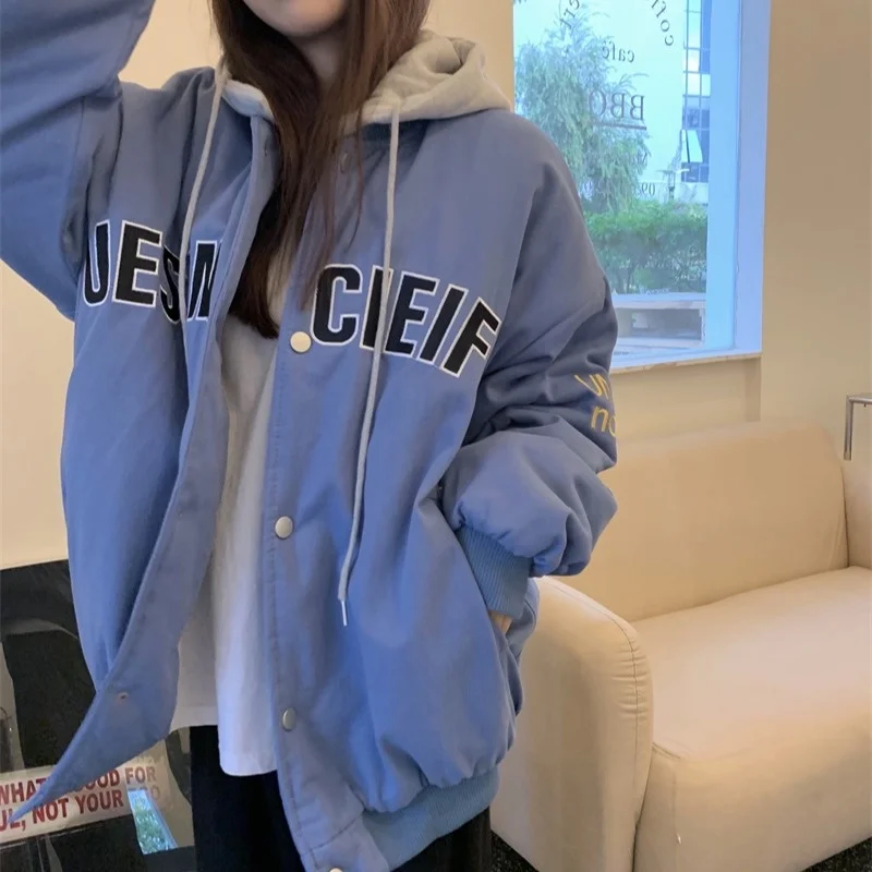 

Осенне-зимняя коллекция 2021 года, свободная тонкая хлопковая одежда с буквенным принтом, женская маленькая утепленная хлопковая одежда с ка...