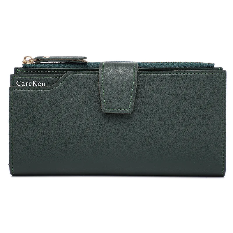 Модный женский кошелек из мягкой искусственной кожи на молнии длинный женский кошелек-клатч дизайнерский Кошелек для монет и карт черный - Цвет: Green