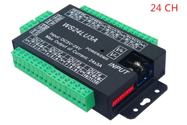 Лучшая цена 1 шт. 24-канальный 8-канальный светодиодный декодер dmx 512 для светильник