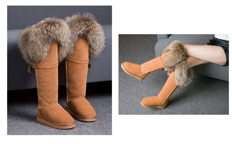 ; модные высокие зимние сапоги; botas mujer; женская зимняя обувь из натуральной кожи с натуральным лисьим мехом;