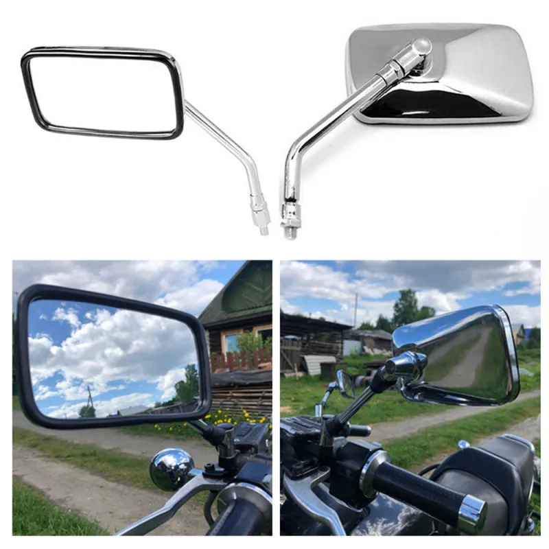 

Универсальные прямоугольные алюминиевые зеркала заднего вида для мотоцикла, 2 шт., регулируемый угол, хромированные аксессуары для зеркал з...